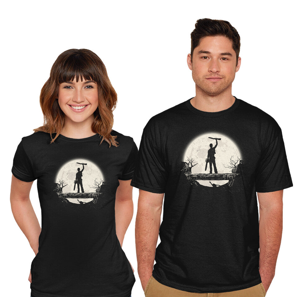Model wearing black Boom Moon – Horror Graphic T-Shirt