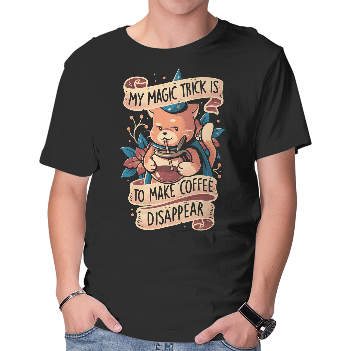 Magic Trick Cat – Cat Graphic T-Shirt in black, product display