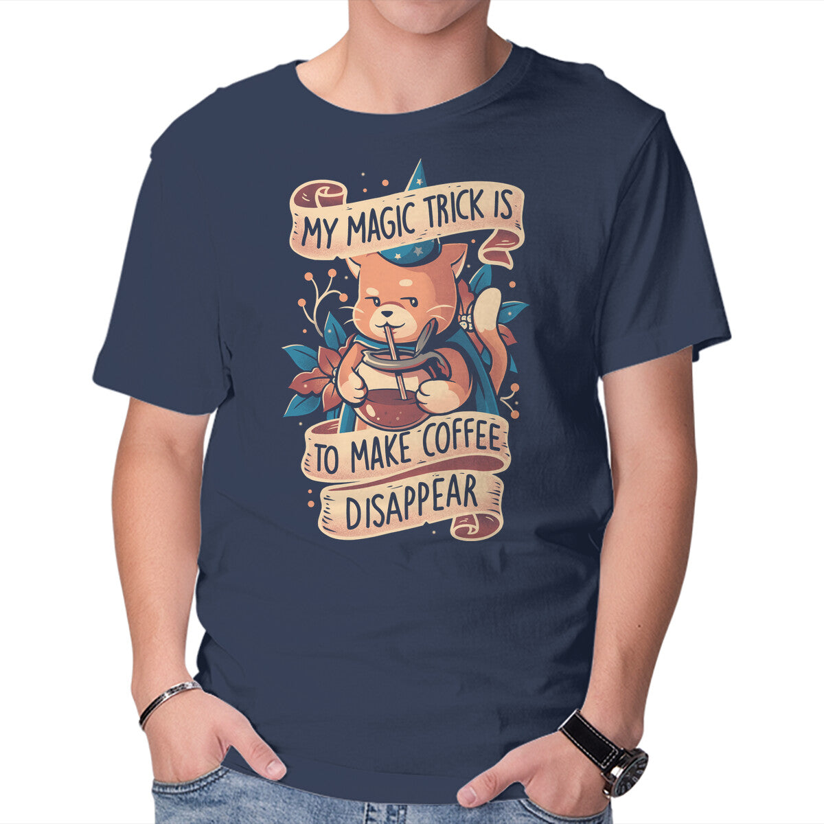 Magic Trick Cat – Cat Graphic T-Shirt in navy, product display