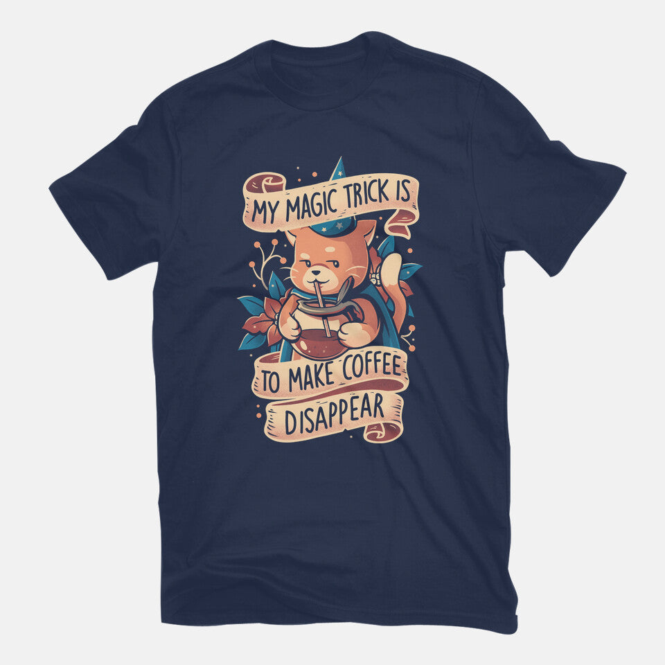 Magic Trick Cat – Cat Graphic T-Shirt in navy, flat-lay product view