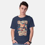 Model wearing navy Magic Trick Cat – Cat Graphic T-Shirt