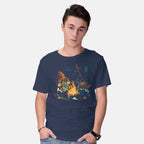 Model wearing navy Magic Camp – Cat Graphic T-Shirt