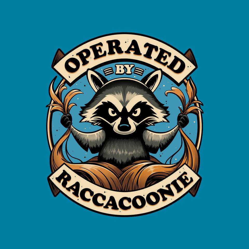 Raccoon Supremacy – Sci-Fi Graphic T-Shirt design artwork for turquoise graphic T-shirt