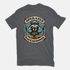 Raccoon Supremacy – Sci-Fi Graphic T-Shirt in charcoal, flat-lay product view