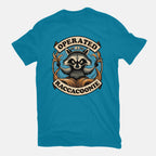 Raccoon Supremacy – Sci-Fi Graphic T-Shirt in turquoise, flat-lay product view