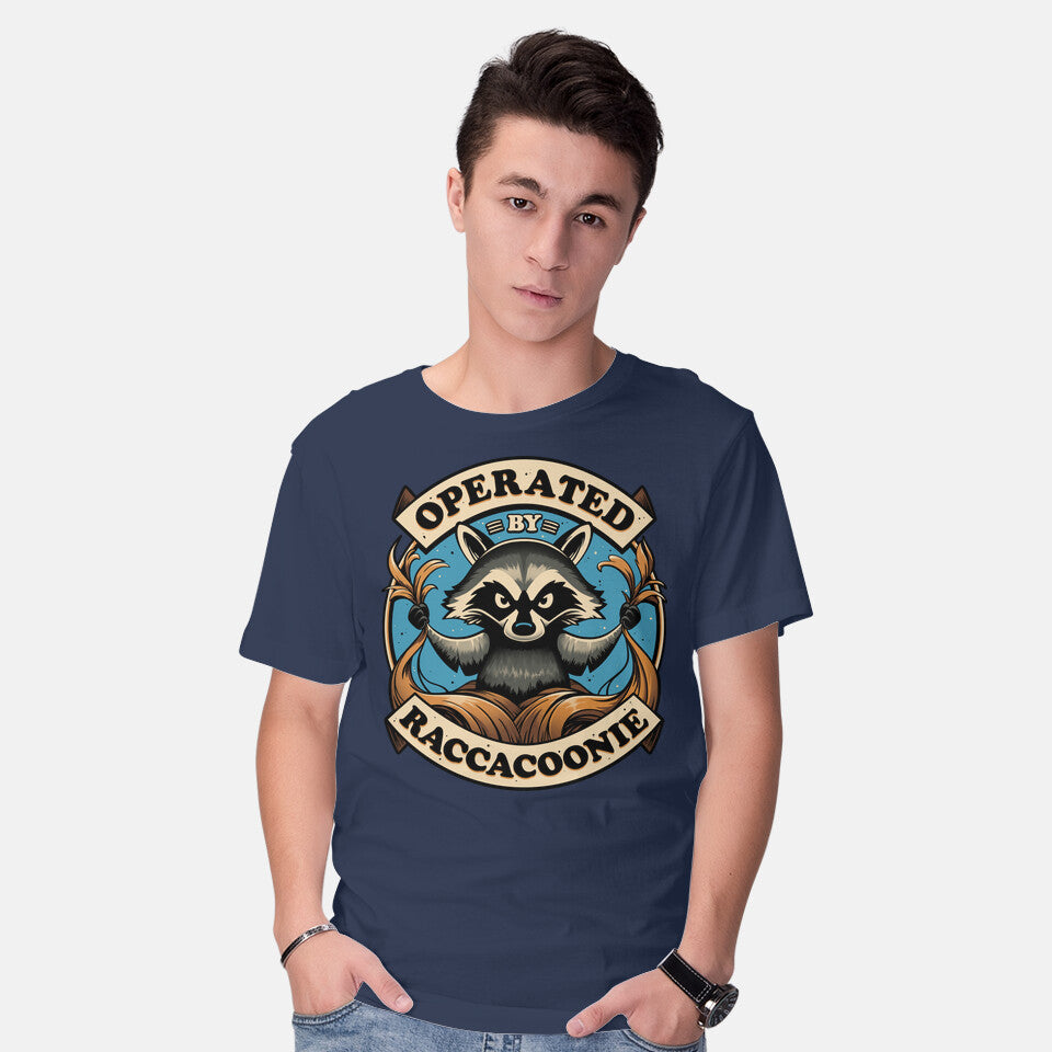 Model wearing navy Raccoon Supremacy – Sci-Fi Graphic T-Shirt