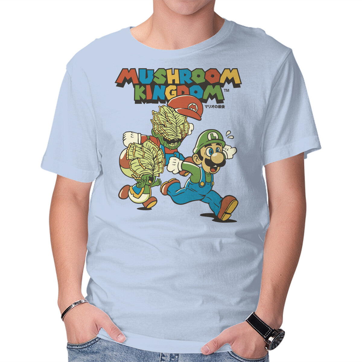 Fungi Explosion Runaway – Horror Graphic T-Shirt in blue, product display