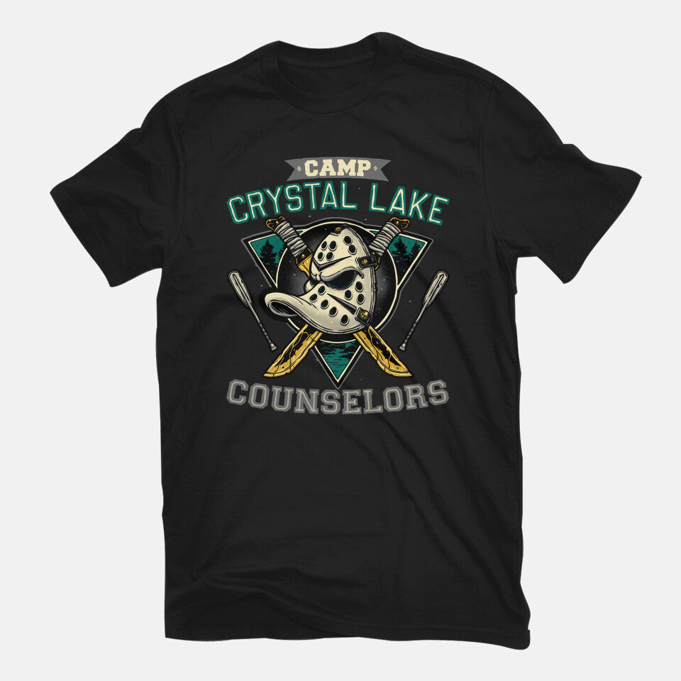 Camp Counselors – Movie Graphic T-Shirt in black, flat-lay product view
