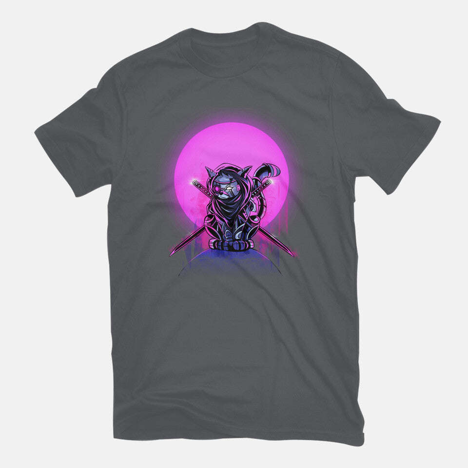 Cybercat – Cat Graphic T-Shirt in charcoal, flat-lay product view
