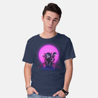 Model wearing navy Cybercat – Cat Graphic T-Shirt