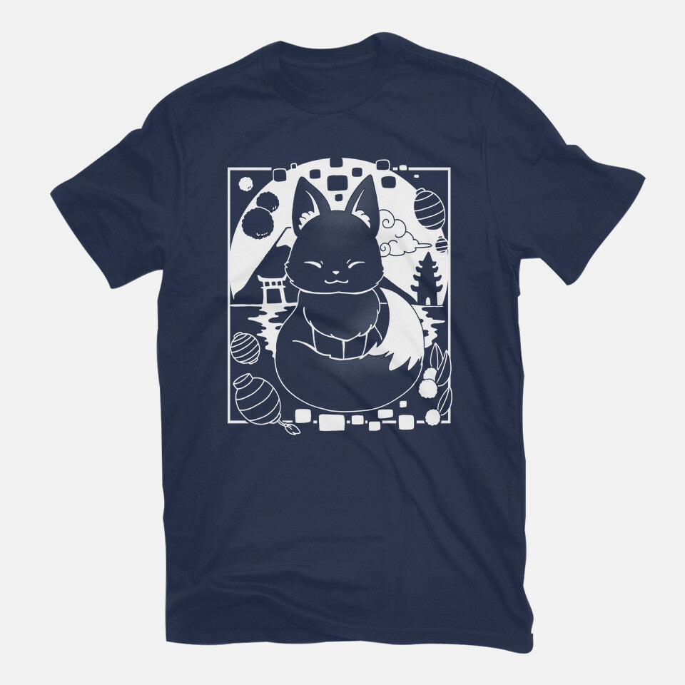 Fox Lantern – Animal Graphic T-Shirt in navy, flat-lay product view