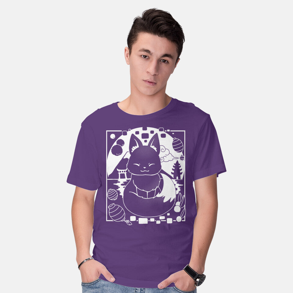 Model wearing purple Fox Lantern – Animal Graphic T-Shirt