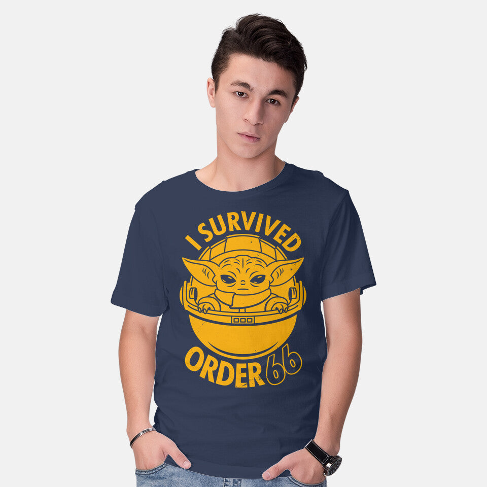 Model wearing navy Survivor – Sci-Fi Graphic T-Shirt