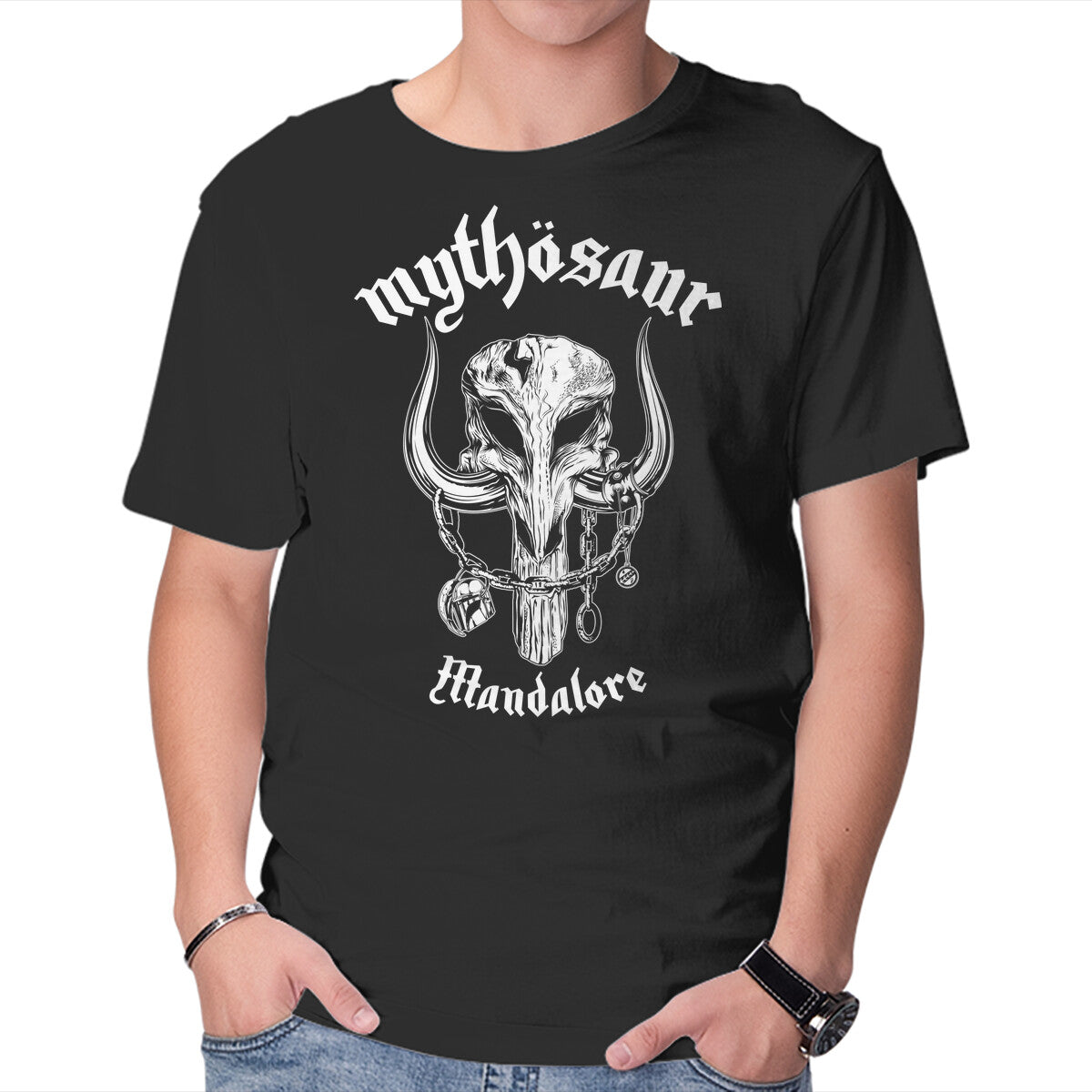 Mythosaur – Sci-Fi Graphic T-Shirt in black, product display