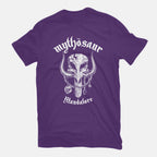 Mythosaur – Sci-Fi Graphic T-Shirt in purple, flat-lay product view