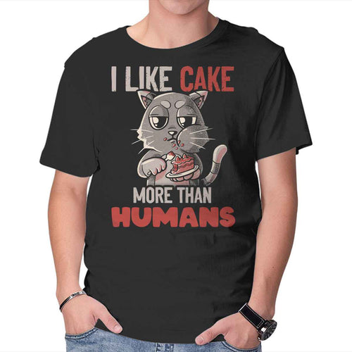 I Like Cake More Than People – Cat Graphic T-Shirt
