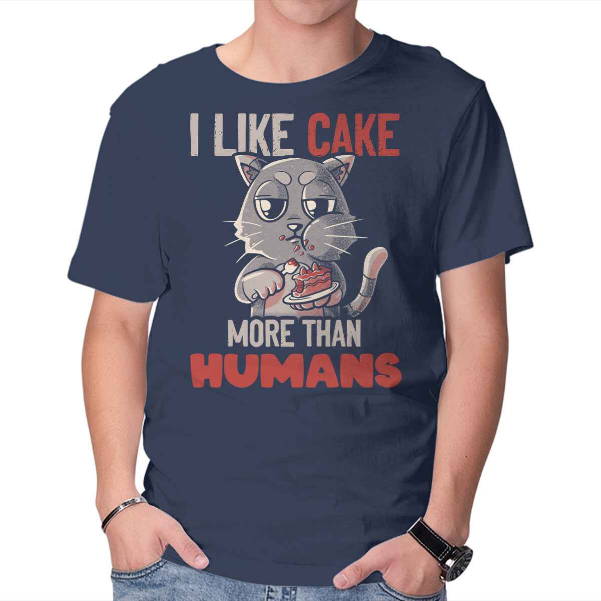 I Like Cake More Than People – Cat Graphic T-Shirt