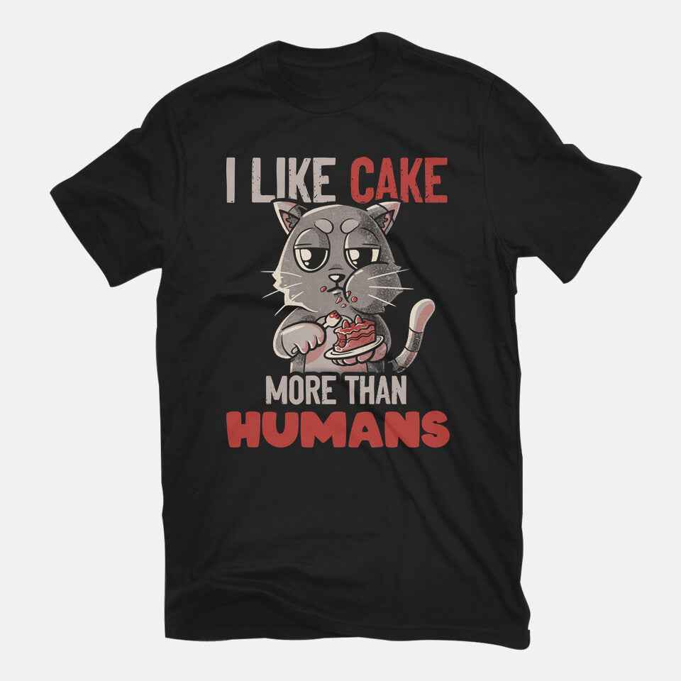 I Like Cake More Than People – Cat Graphic T-Shirt