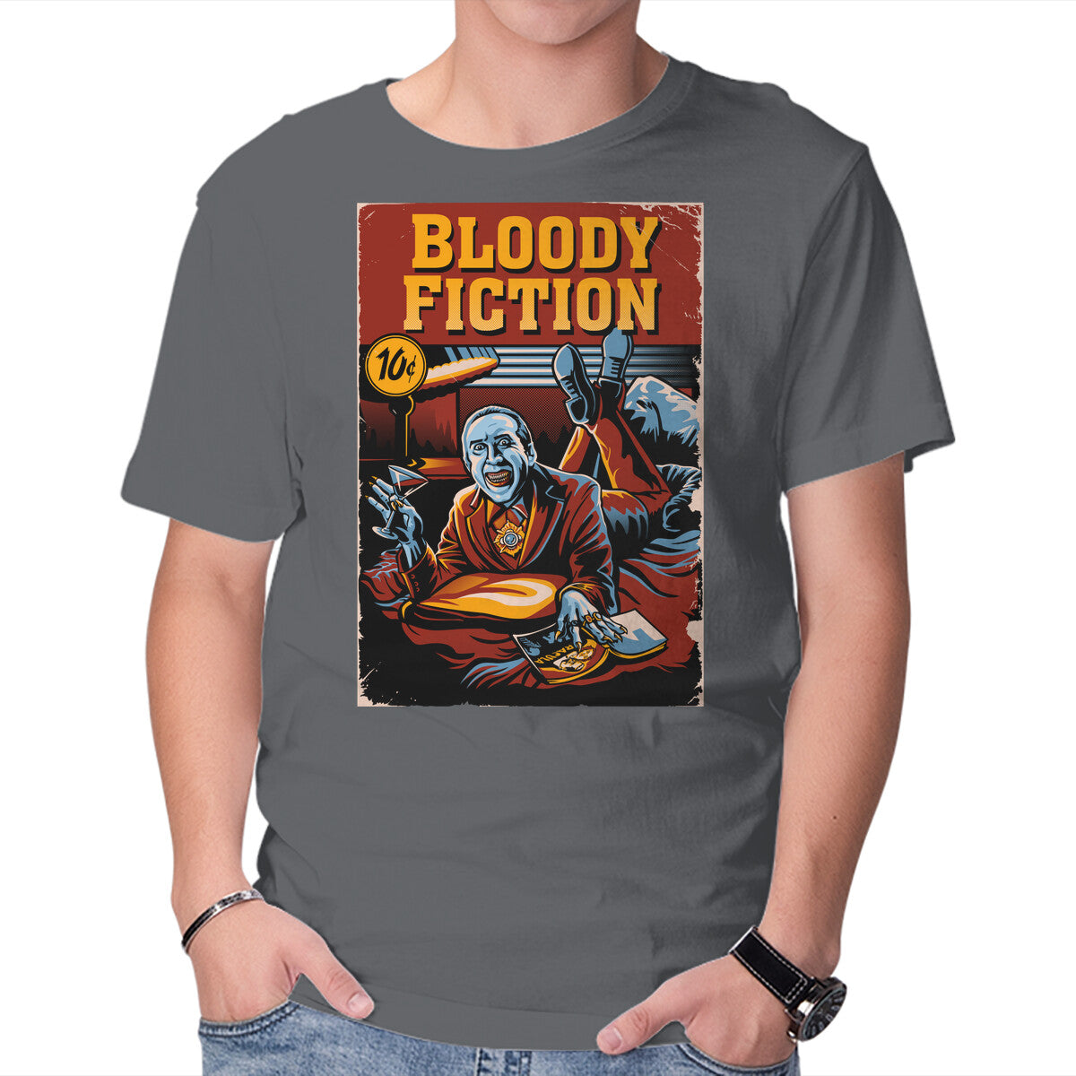 Bloody Fiction – Horror Graphic T-Shirt in charcoal, product display