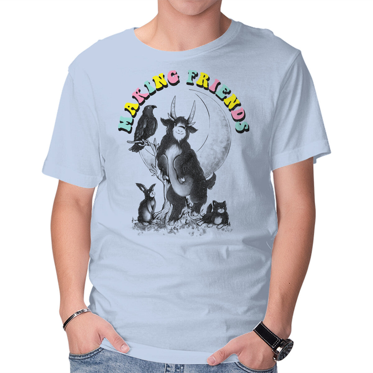 Dark Friends – Horror Graphic T-Shirt in blue, product display