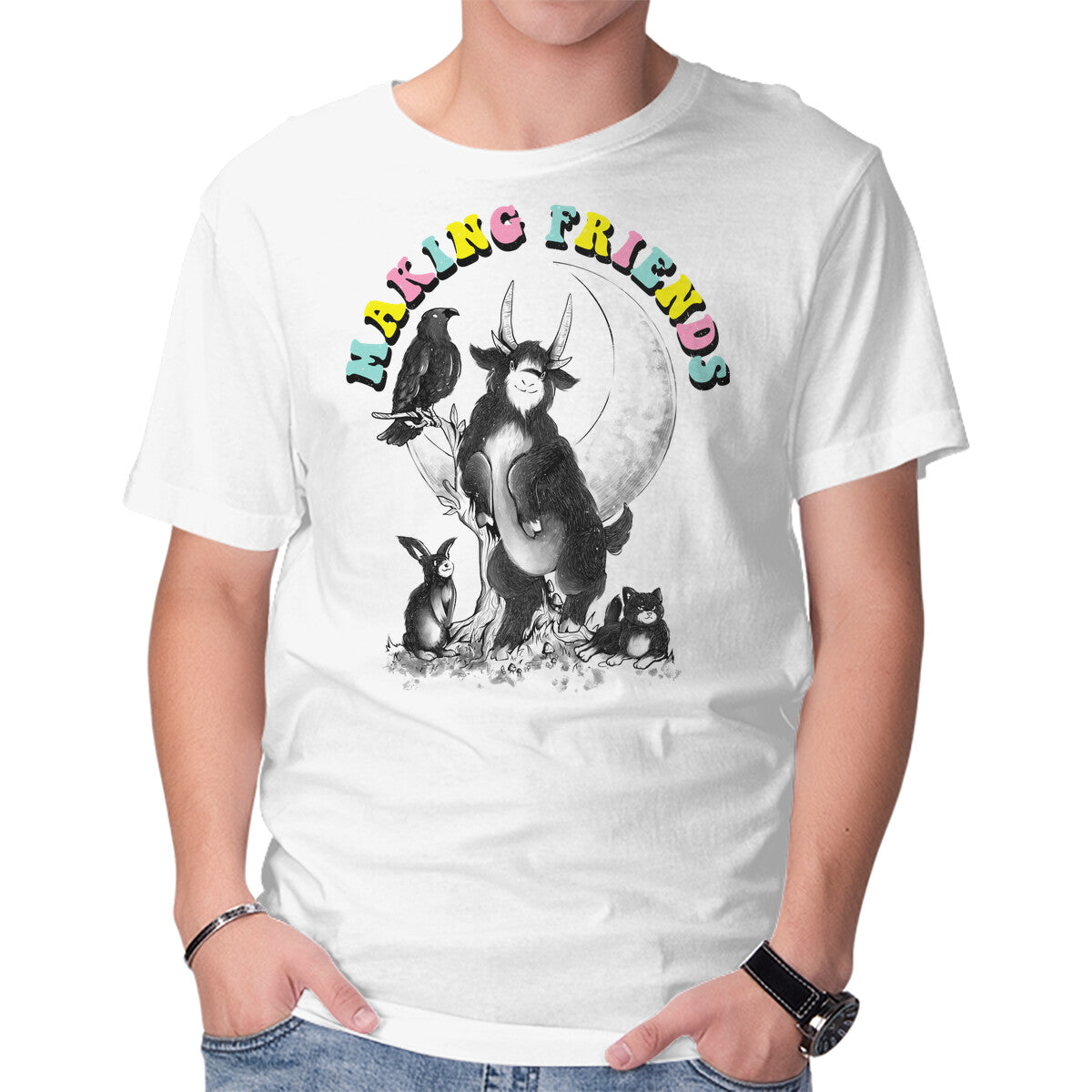 Dark Friends – Horror Graphic T-Shirt in white, product display
