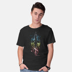 Model wearing black Serenity Space Ship – Sci-Fi Graphic T-Shirt