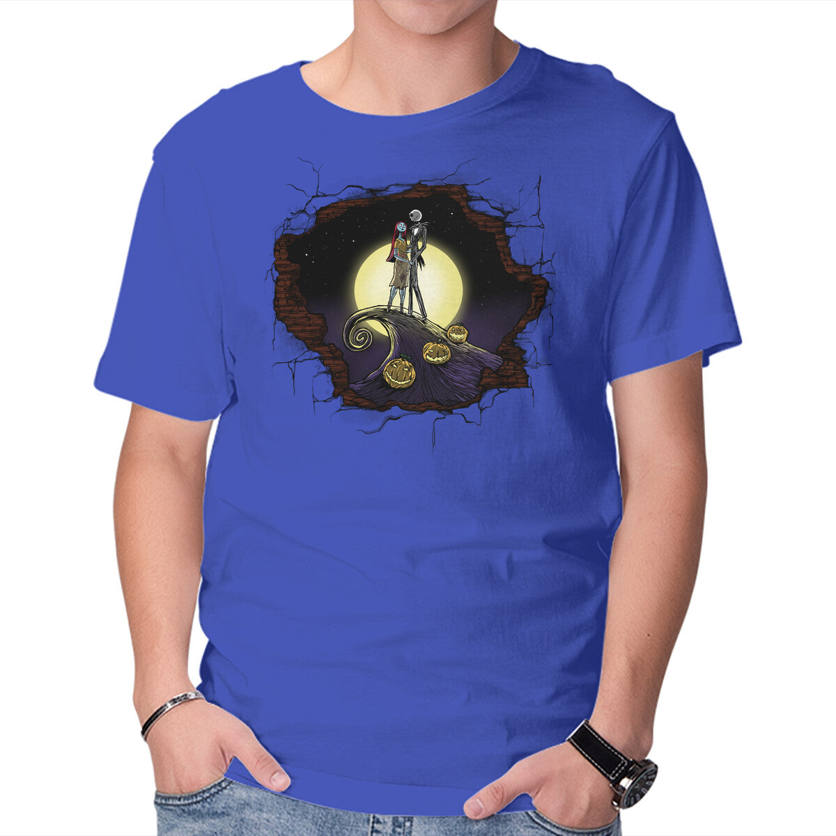 Nightmare Through The Wall – Halloween Graphic T-Shirt in royal blue, product display