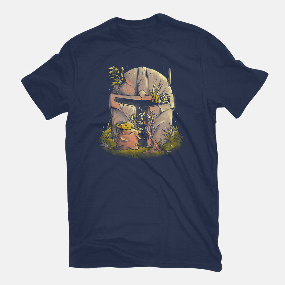 Hunter Helmet – Sci-Fi Graphic T-Shirt in navy, flat-lay product view