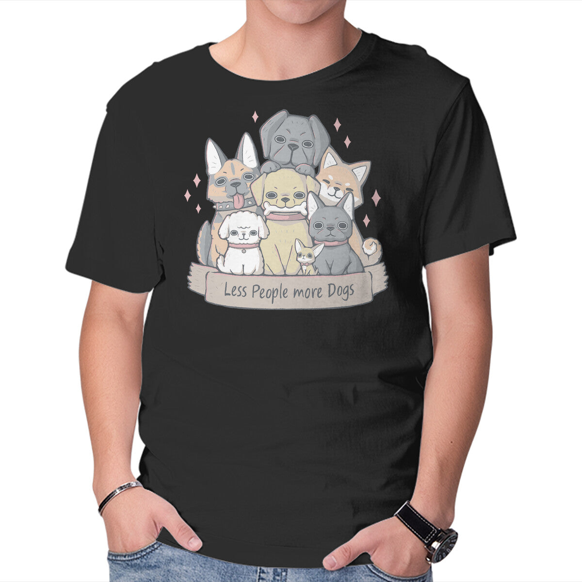 More Dogs – Dog Graphic T-Shirt in black, product display