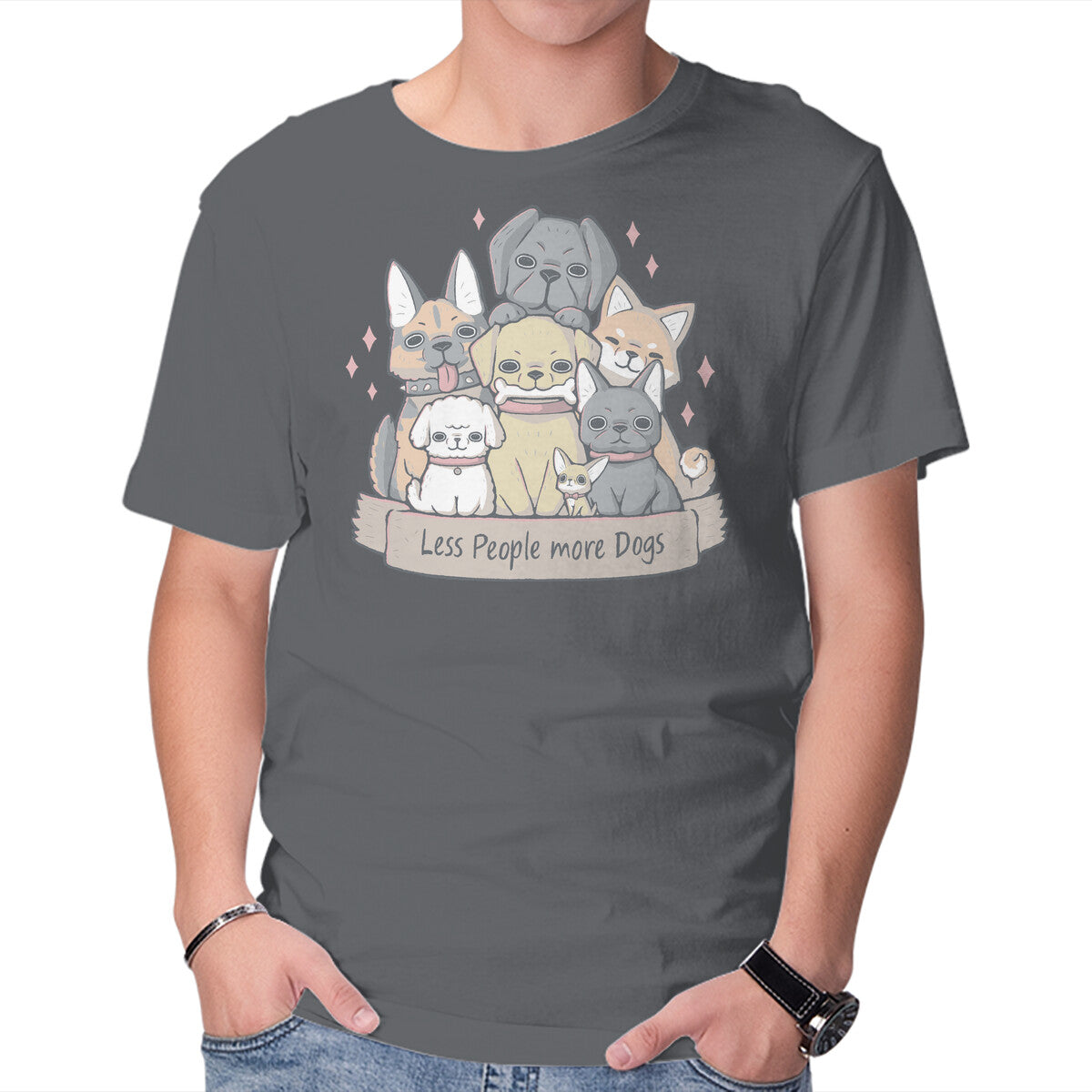 More Dogs – Dog Graphic T-Shirt in charcoal, product display