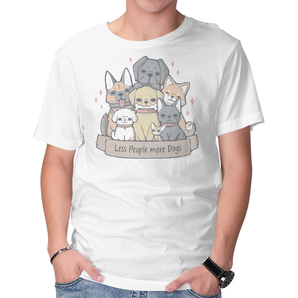 More Dogs – Dog Graphic T-Shirt in white, product display