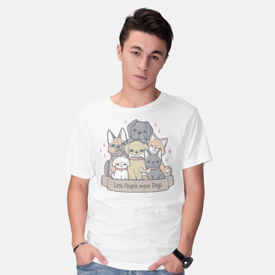 Model wearing white More Dogs – Dog Graphic T-Shirt