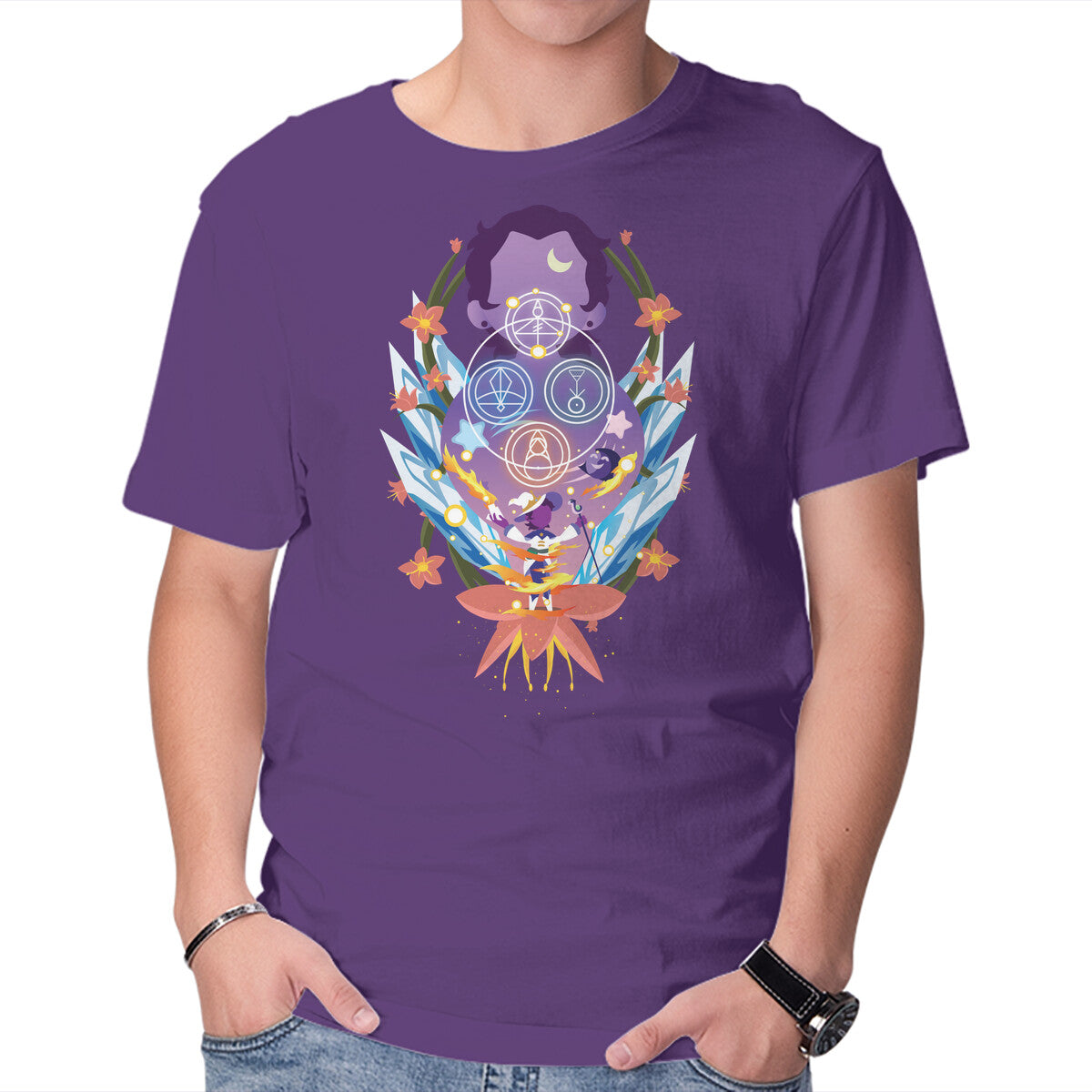 The Witch Of Glyphs – Horror Graphic T-Shirt in purple, product display