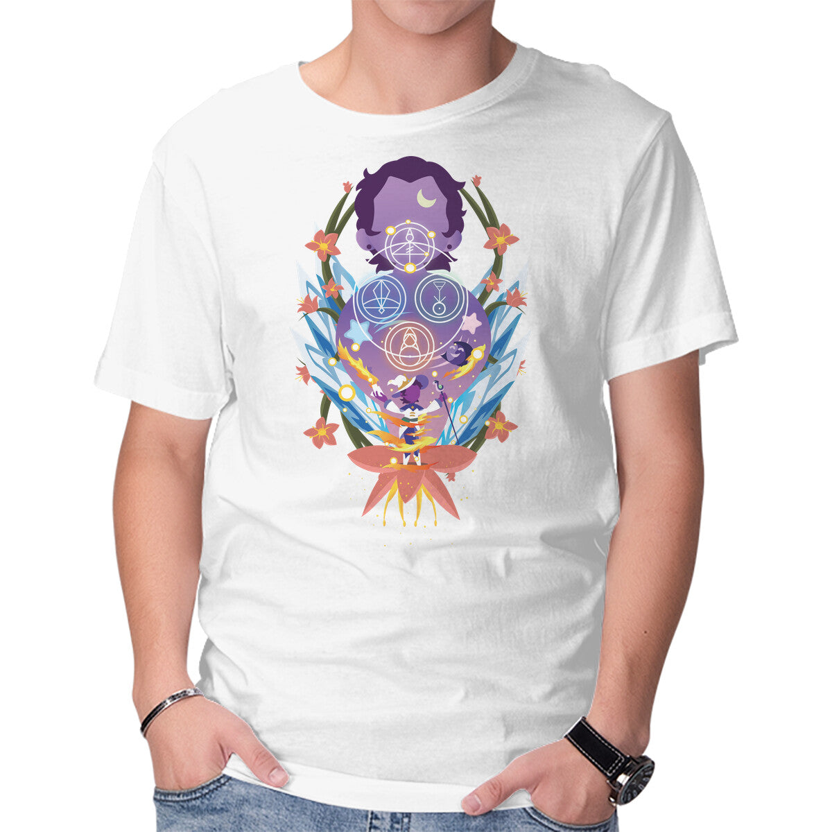 The Witch Of Glyphs – Horror Graphic T-Shirt in white, product display