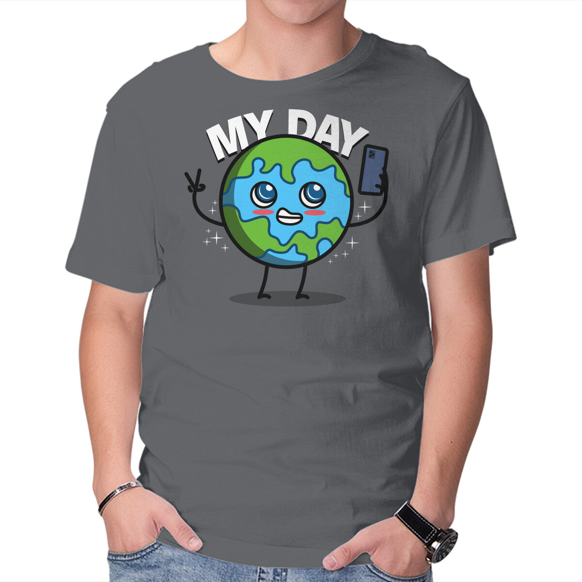 Earth My Day Graphic T-Shirt in charcoal, product display