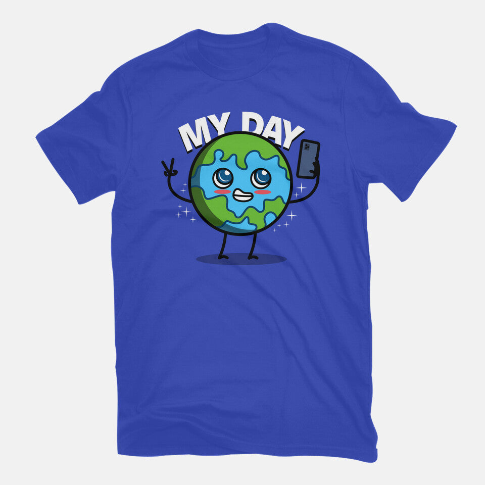 Earth My Day Graphic T-Shirt in royal blue, flat-lay product view