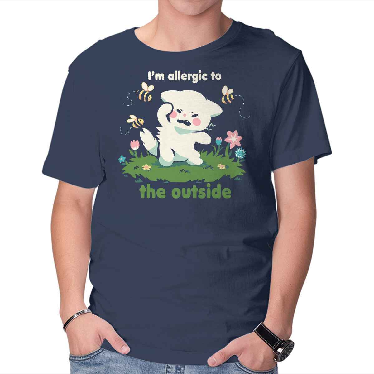 Allergic To The Outside – Cat Graphic T-Shirt