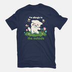 Allergic To The Outside – Cat Graphic T-Shirt in navy, flat-lay product view