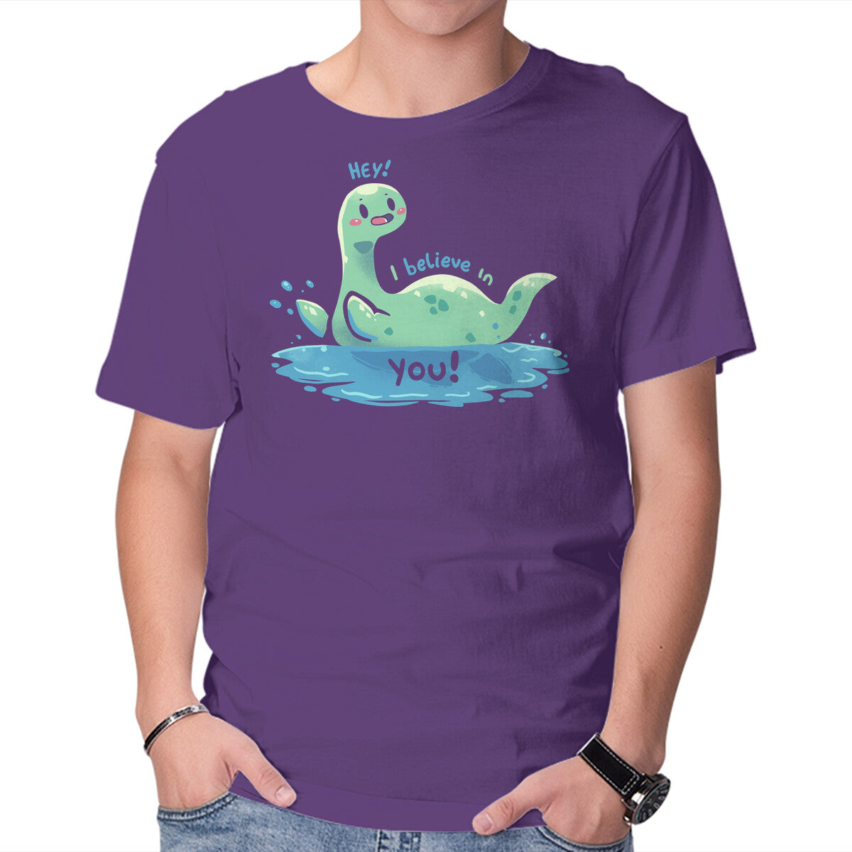 Nessie Believes In You Graphic T-Shirt in purple, product display
