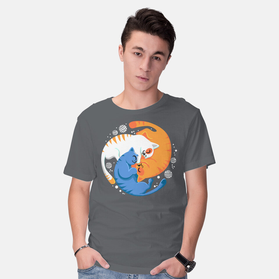 Model wearing charcoal Purrfect Circle – Cat Graphic T-Shirt