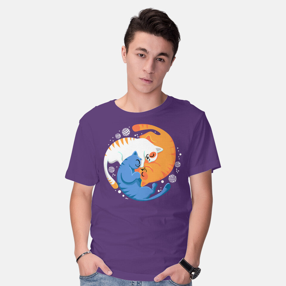 Model wearing purple Purrfect Circle – Cat Graphic T-Shirt