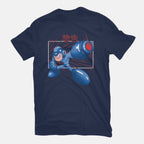 Mega Shooting – Gaming Graphic T-Shirt in navy, flat-lay product view