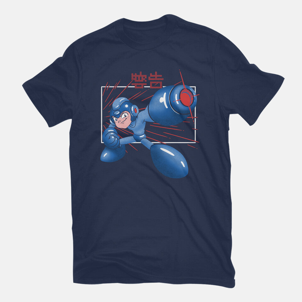 Mega Shooting – Gaming Graphic T-Shirt in navy, flat-lay product view