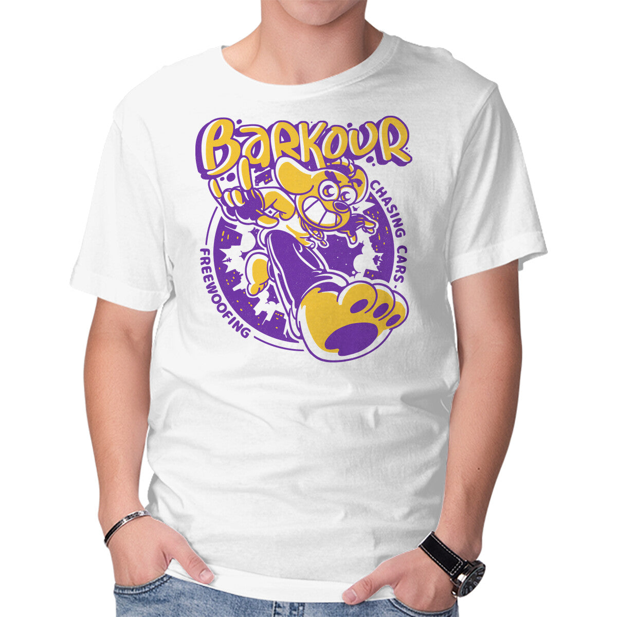 Parkour Dog – Dog Graphic T-Shirt in white, product display