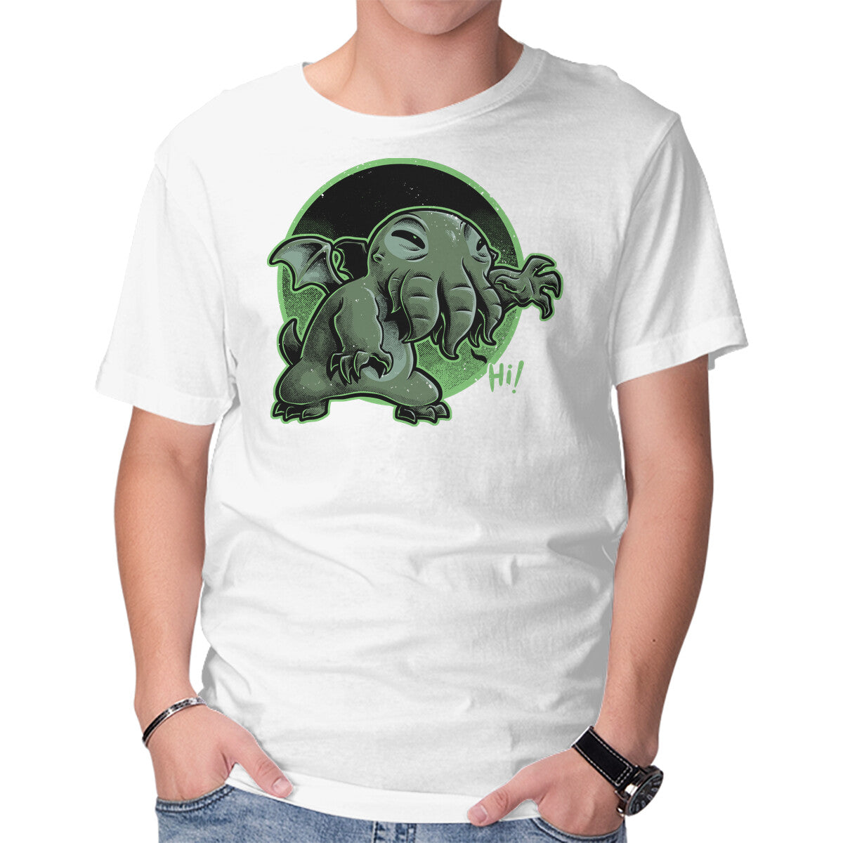 Cthulhu Says Hi Graphic T-Shirt in white, product display