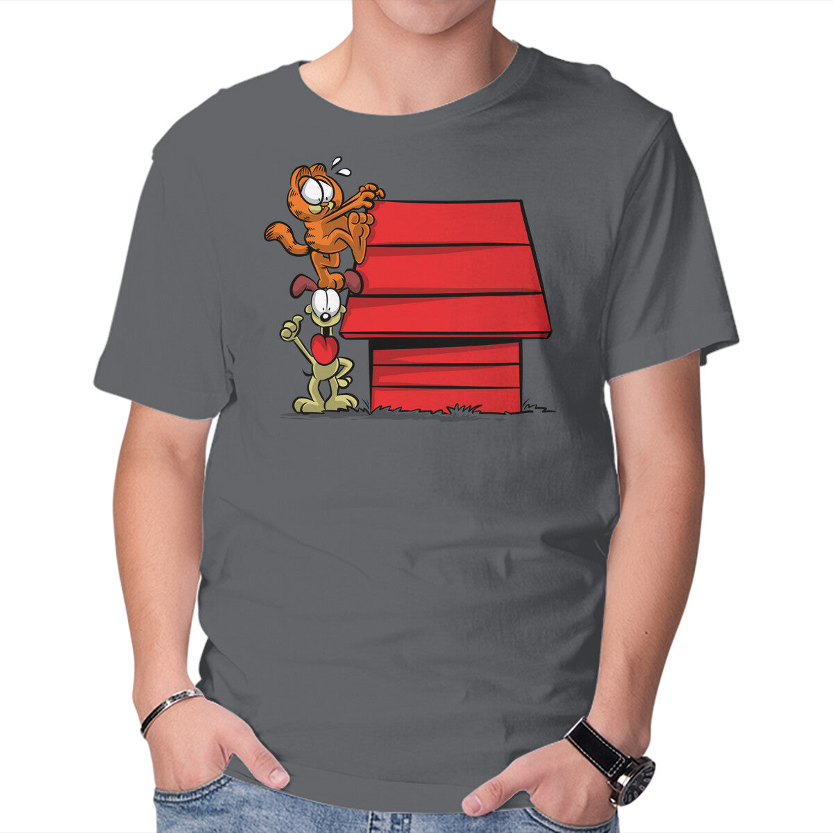 A Great Team – Cat Graphic T-Shirt in charcoal, product display