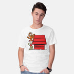 Model wearing white A Great Team – Cat Graphic T-Shirt