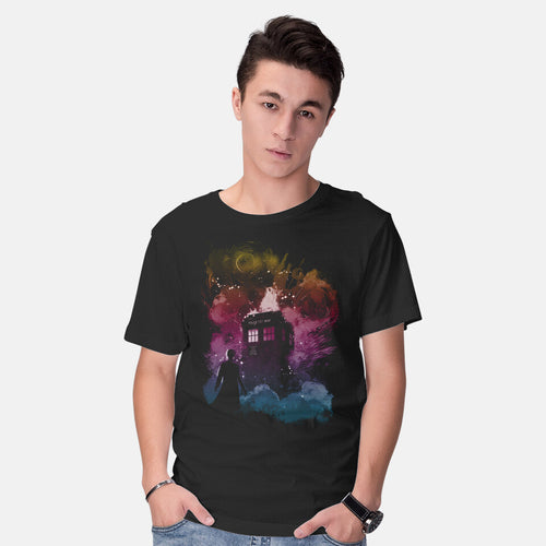 Model wearing black The 14th Doctor – Sci-Fi Graphic T-Shirt