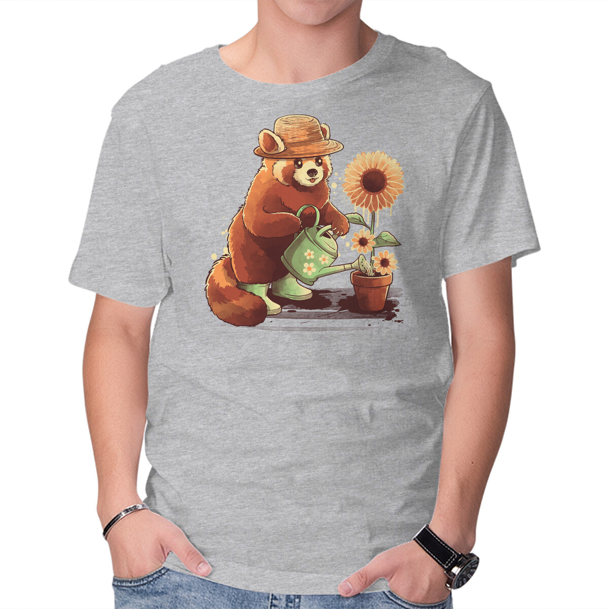 Red Panda Gardener – Animal Graphic T-Shirt