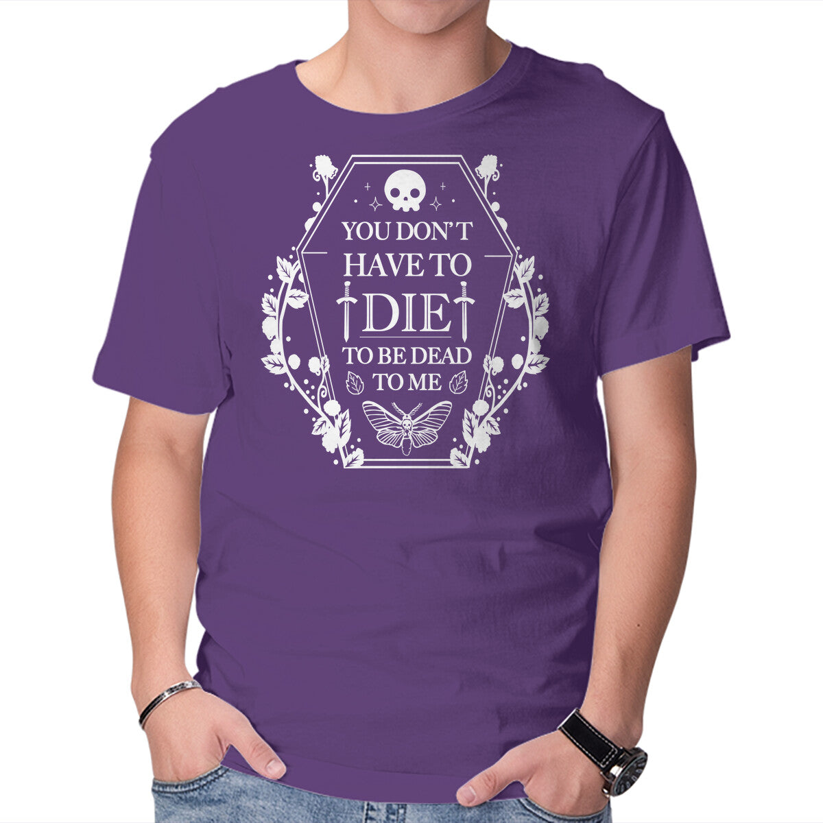 Dead To Me – Horror Graphic T-Shirt in purple, product display